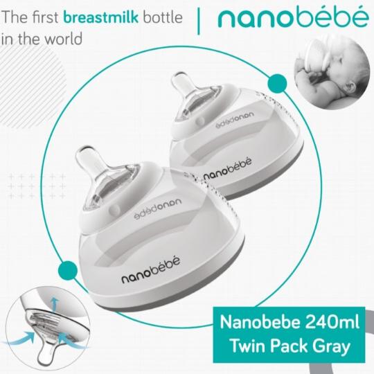 NANOBEBE TRANSITION BOTTLE 2 PACK GREY