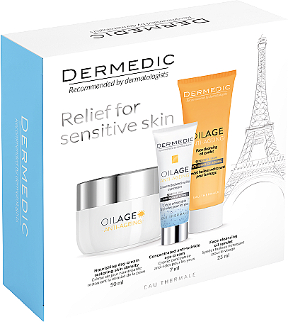 [604-ZD-183] Dermedic OILAGE SET nourishing day cream restoring skin density 50ml+face cleansing oil syndet 25ml+conce anti-wrinkle eye cream 7 ml