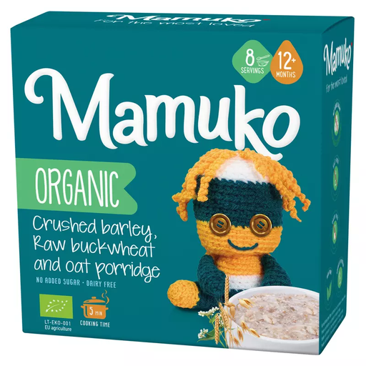 [BIO030] MAMUKO ORGANIC CRUSHED BARLEY, RAW BUCKWHEAT & OAT PORRIDGE 12+ 200g